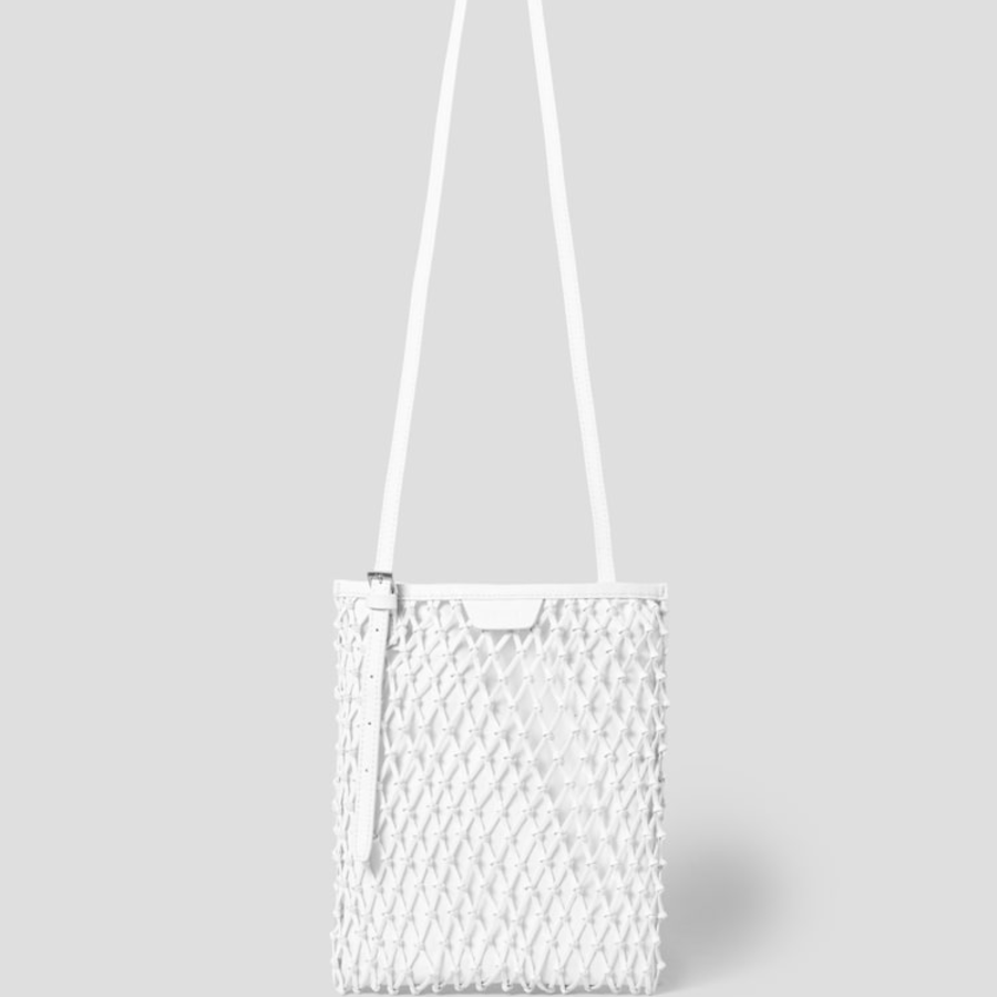JUUN.J Mesh Leather Weaving Shoulder Bag – White