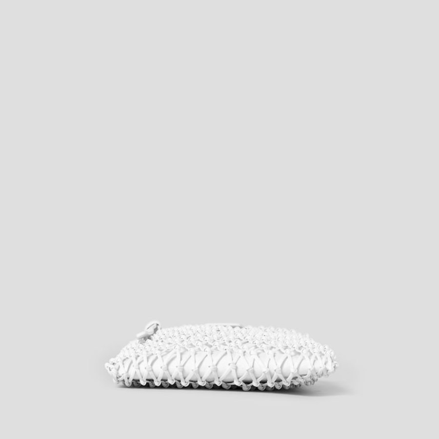 JUUN.J Mesh Leather Weaving Shoulder Bag – White
