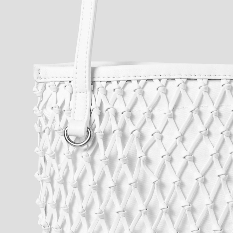 JUUN.J Mesh Leather Weaving Shoulder Bag – White