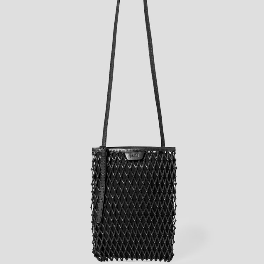 JUUN.J Mesh Leather Weaving Shoulder Bag – Black