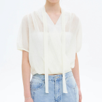 8 seconds Crinkle Tie Short Sleeve Blouse — Ivory