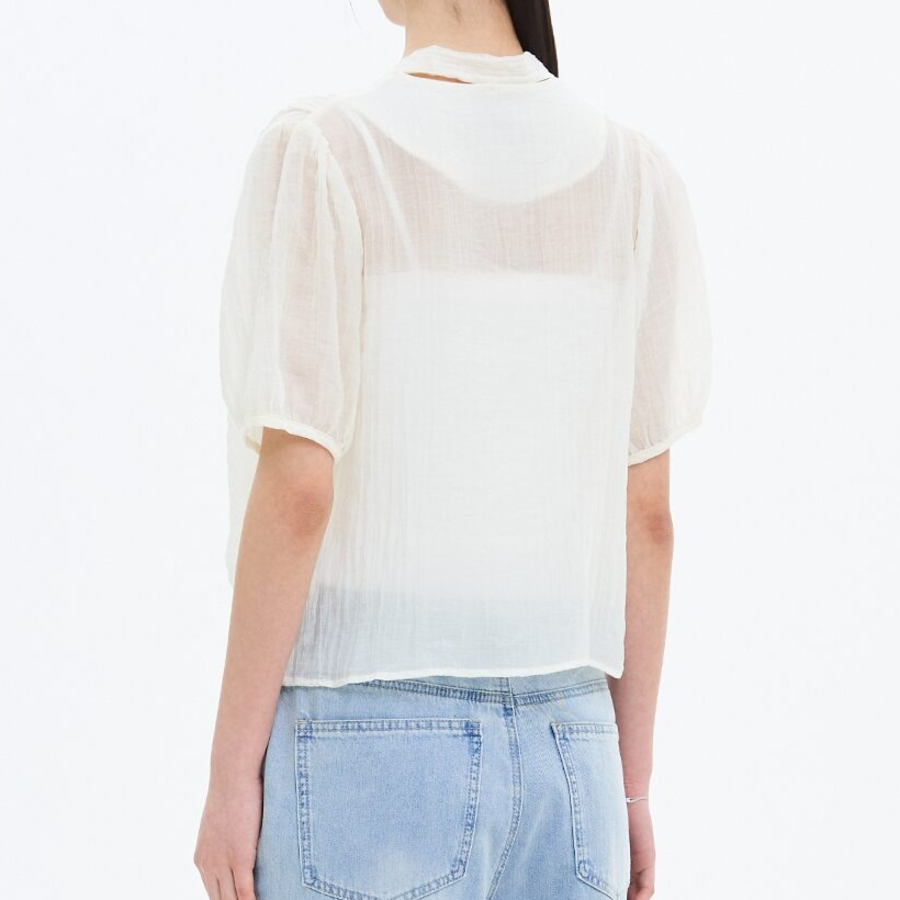 8 seconds Crinkle Tie Short Sleeve Blouse — Ivory