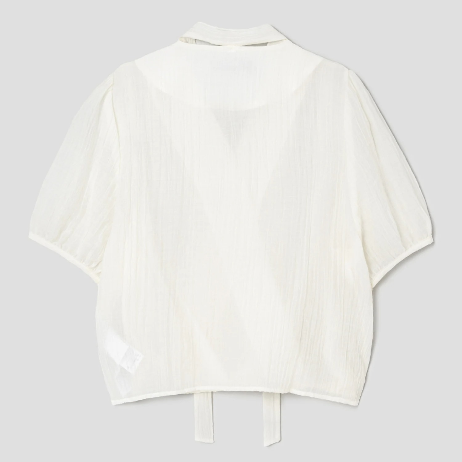 8 seconds Crinkle Tie Short Sleeve Blouse — Ivory