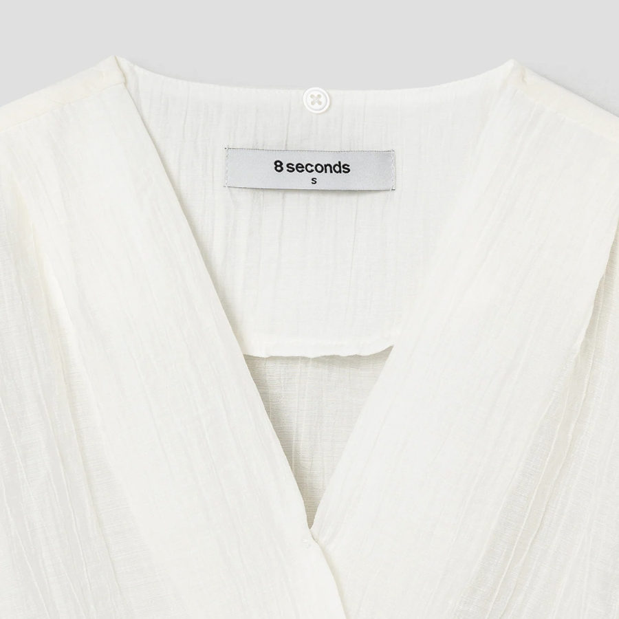 8 seconds Crinkle Tie Short Sleeve Blouse — Ivory