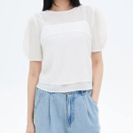 8 seconds Short-Sleeve Sheer Blouse — Ivory