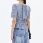 8 seconds Stripe Smocking Blouse — Navy