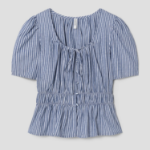 8 seconds Stripe Smocking Blouse — Navy