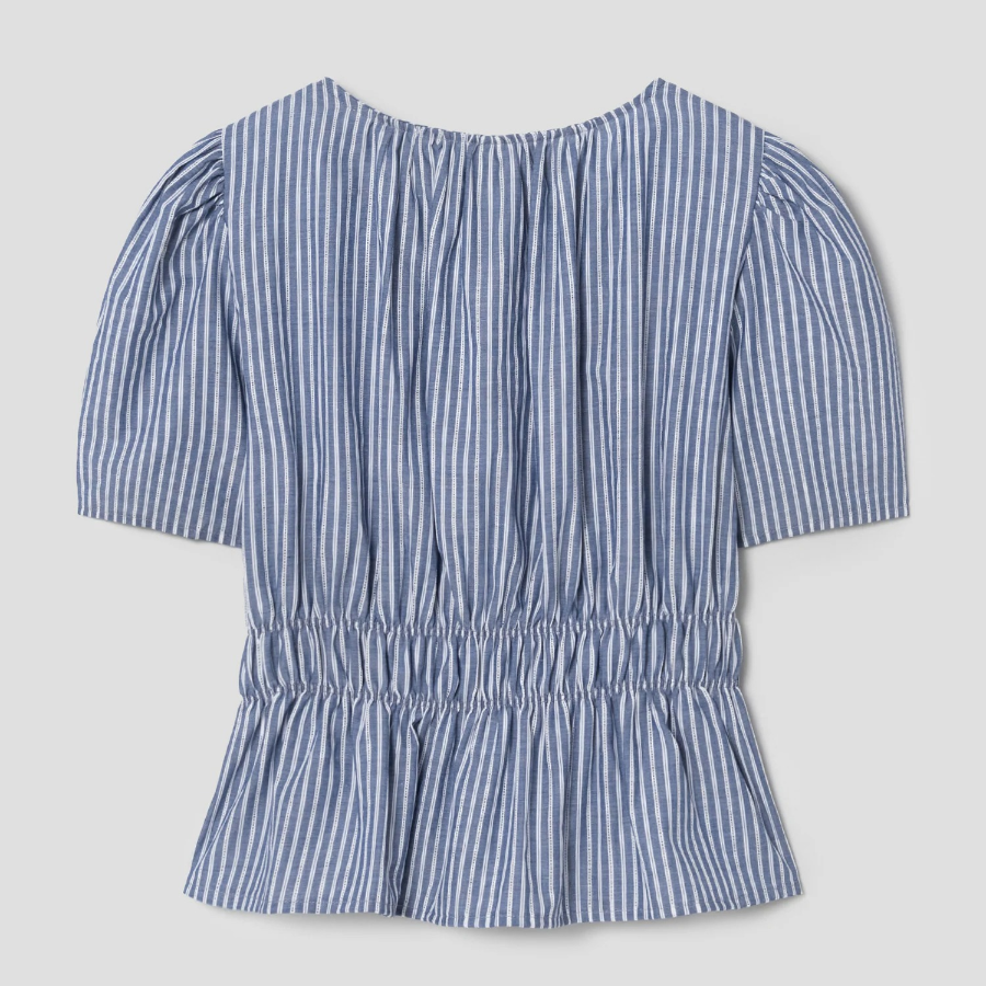 8 seconds Stripe Smocking Blouse — Navy