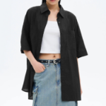 8 seconds Oversized Nylon Short-Sleeve Shirt — Black