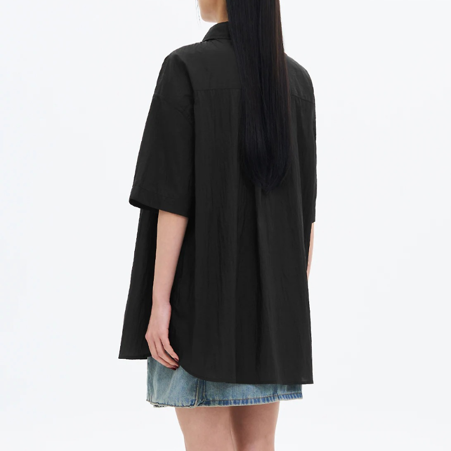 8 seconds Oversized Nylon Short-Sleeve Shirt — Black