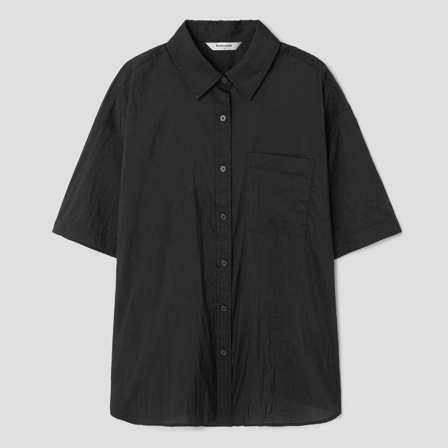 8 seconds Oversized Nylon Short-Sleeve Shirt — Black