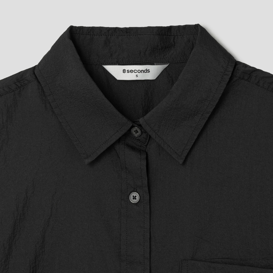 8 seconds Oversized Nylon Short-Sleeve Shirt — Black