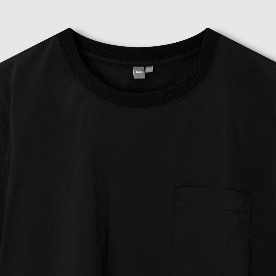 JAJU Square Texture Loose Fit T-Shirt – Black