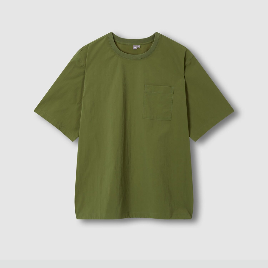 JAJU Square-Texture Loose Fit T-Shirt – Khaki