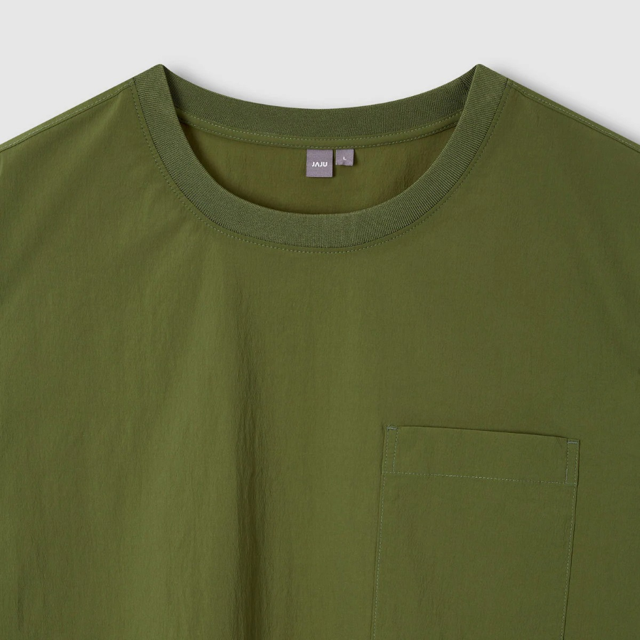 JAJU Square-Texture Loose Fit T-Shirt – Khaki