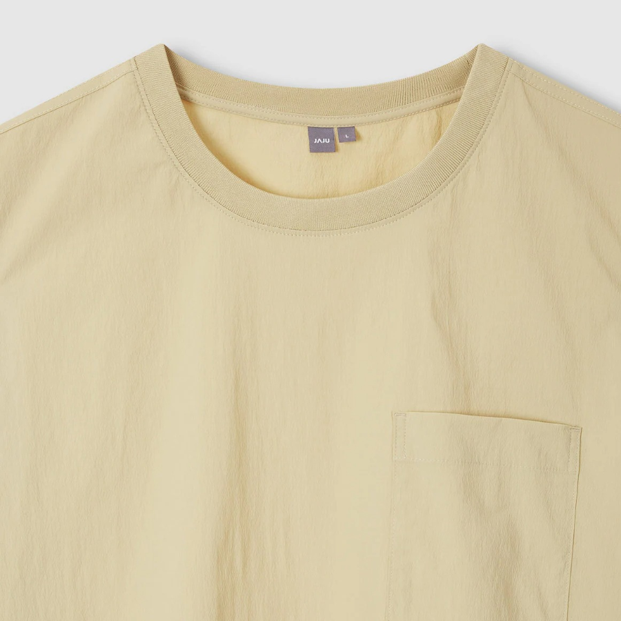 JAJU Square-Texture Loose Fit T-Shirt – Beige