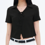 8 seconds Wrinkle Ribbon Blouse — Black