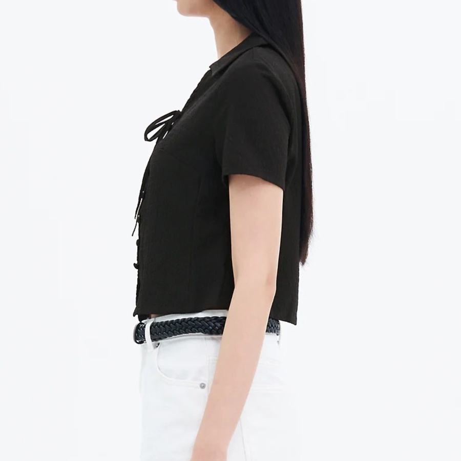 8 seconds Wrinkle Ribbon Blouse — Black