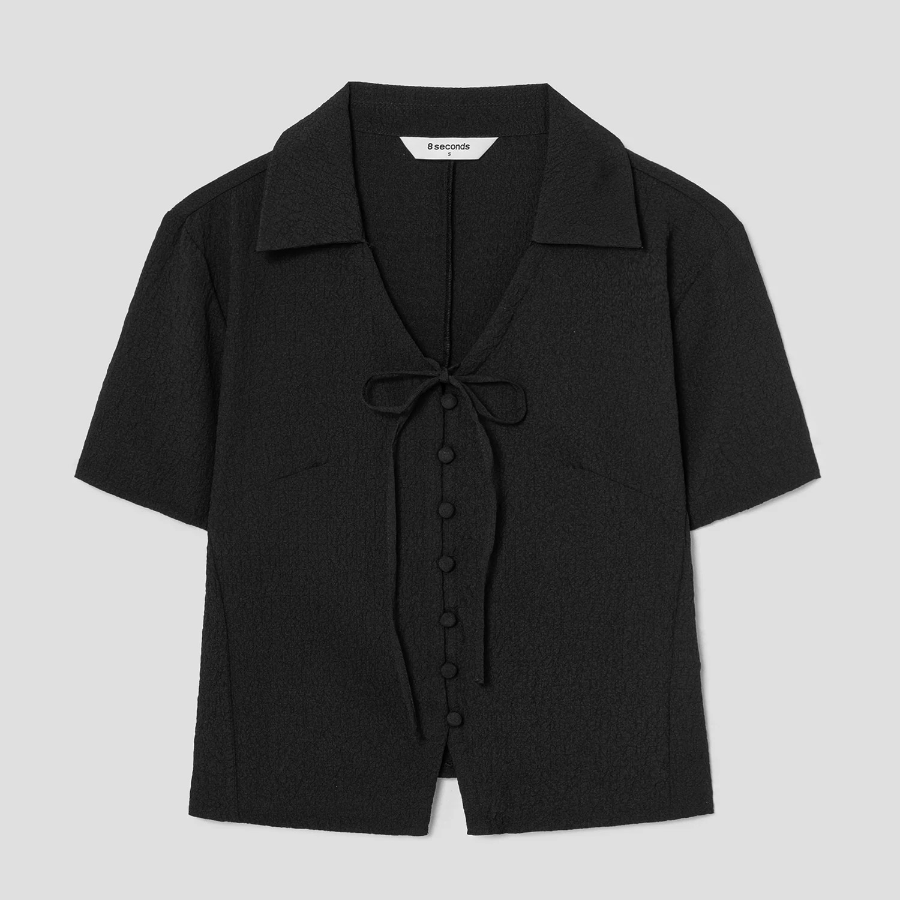 8 seconds Wrinkle Ribbon Blouse — Black