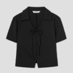 8 seconds Wrinkle Ribbon Blouse — Black