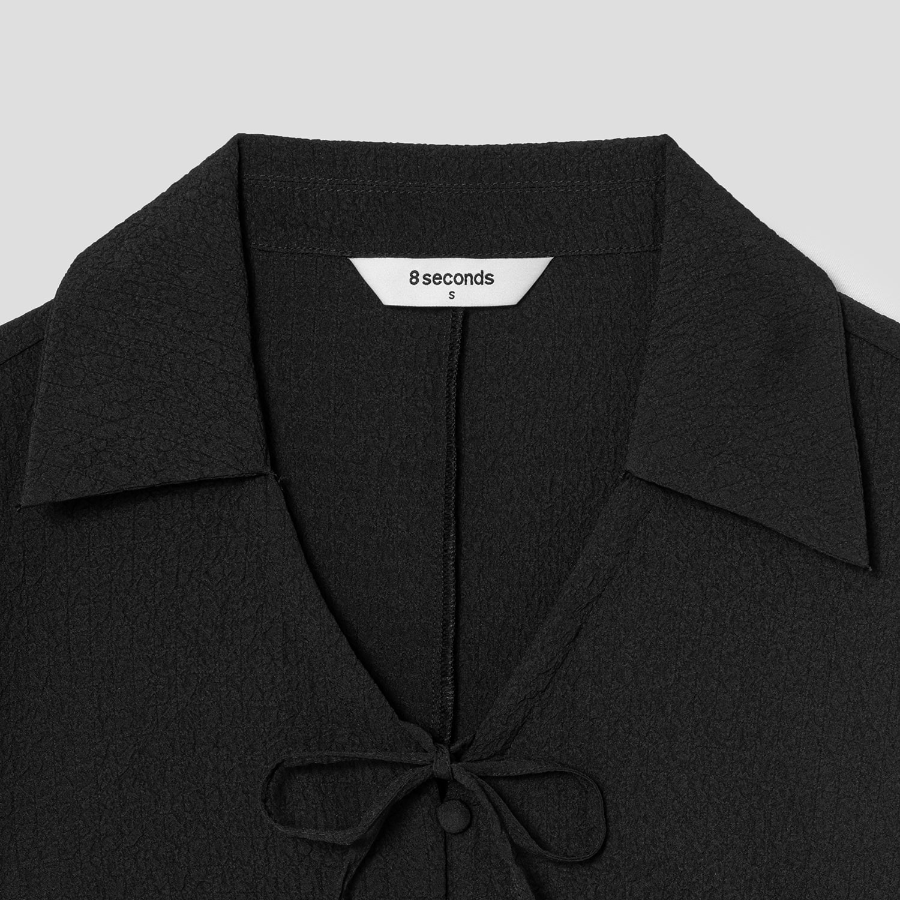 8 seconds Wrinkle Ribbon Blouse — Black