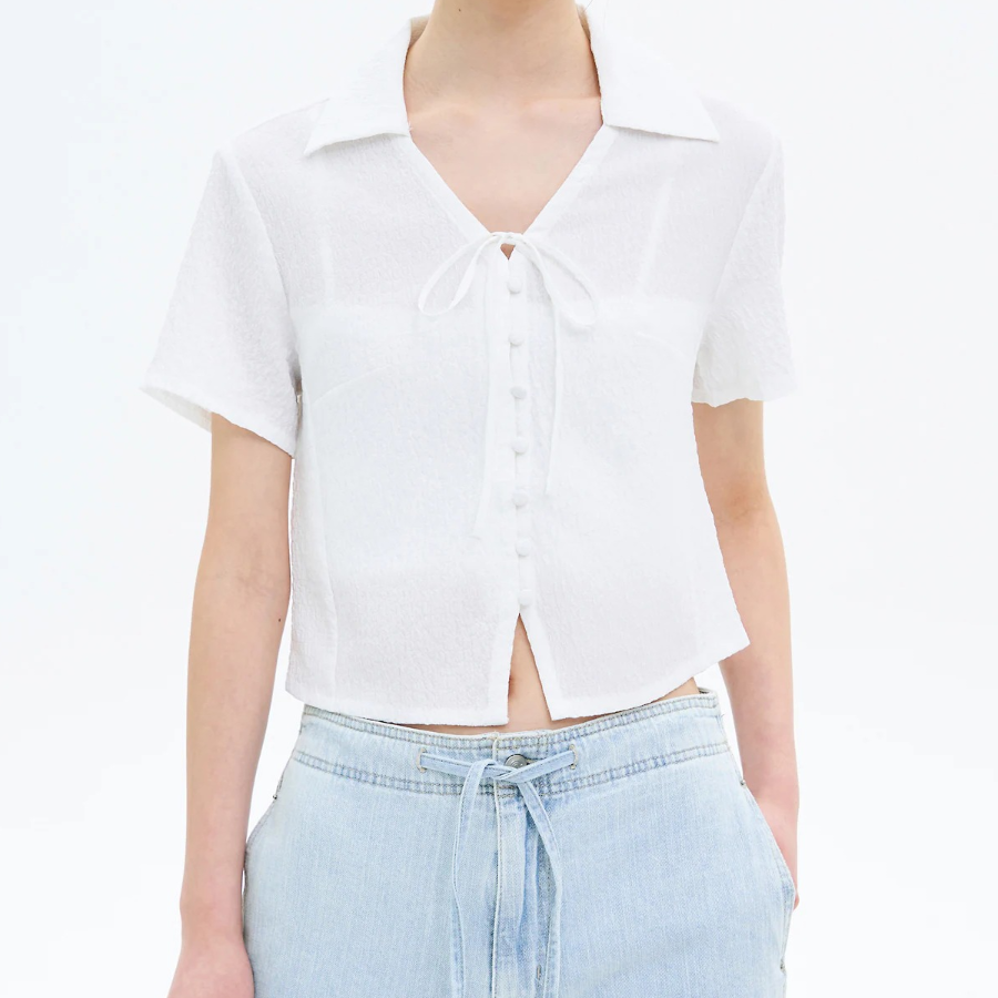 8 seconds Wrinkle Ribbon Blouse — White
