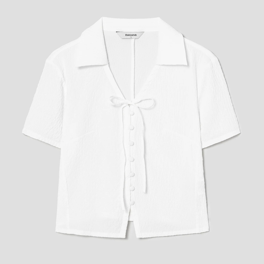 8 seconds Wrinkle Ribbon Blouse — White