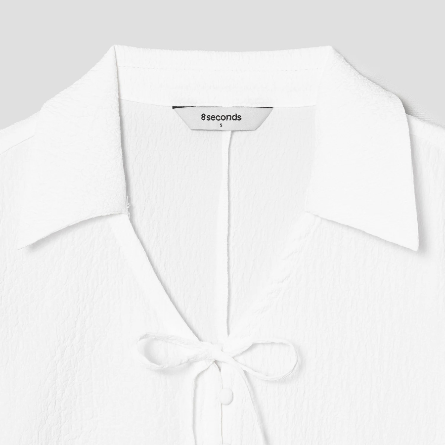 8 seconds Wrinkle Ribbon Blouse — White