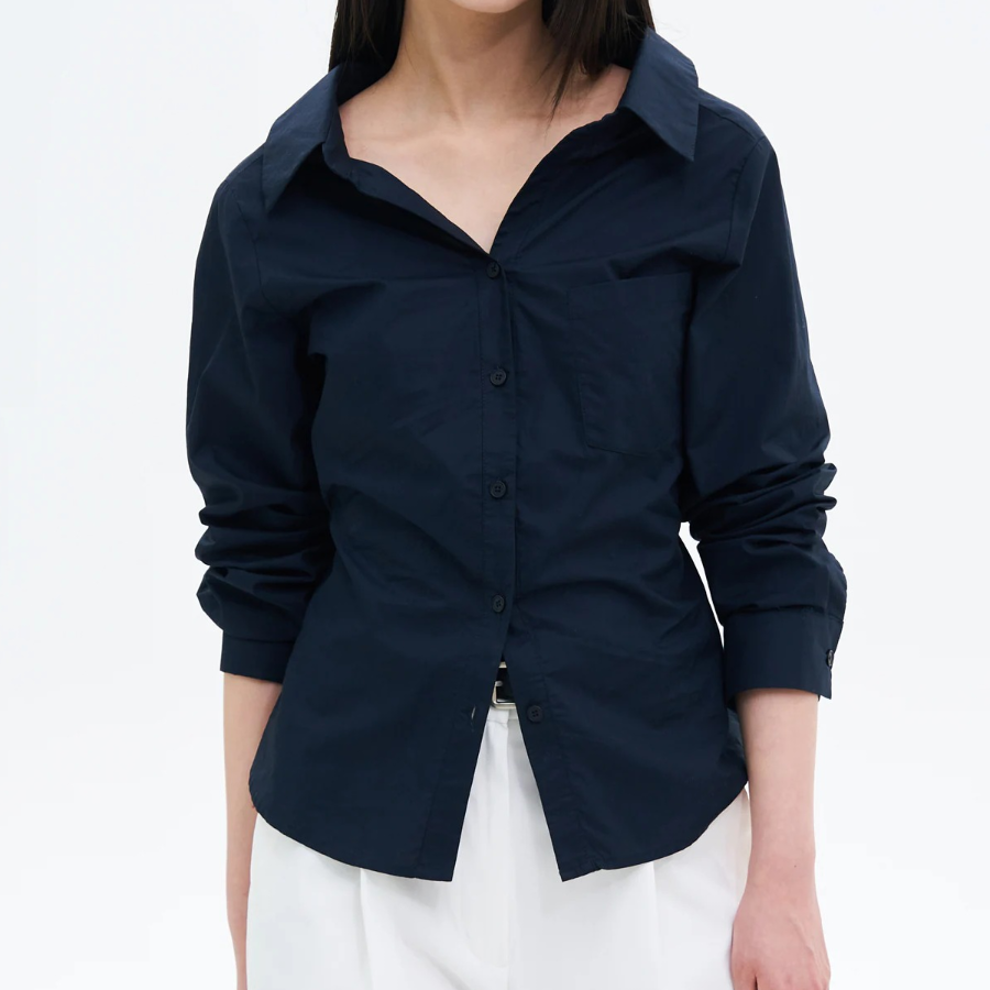 8 seconds Modified Collar Neck Back String Shirt — Navy