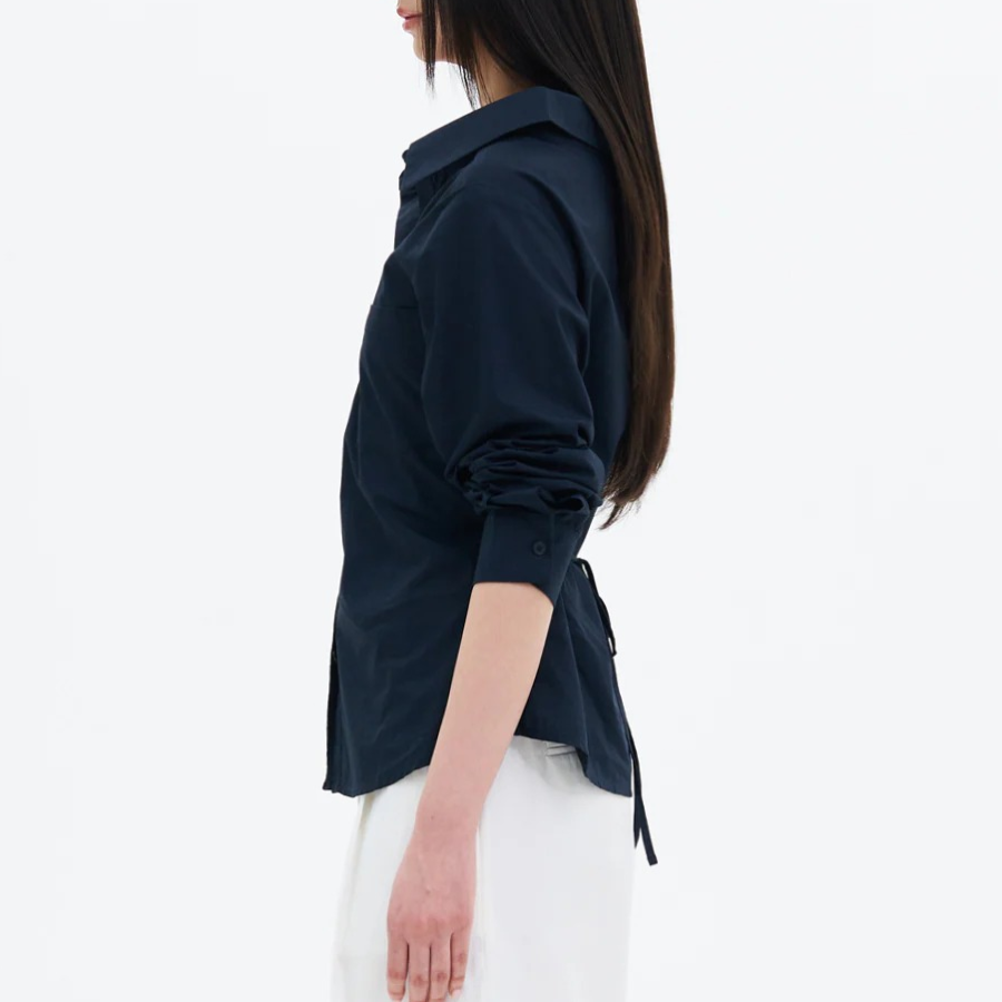 8 seconds Modified Collar Neck Back String Shirt — Navy
