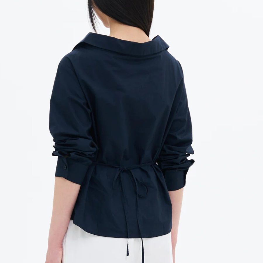 8 seconds Modified Collar Neck Back String Shirt — Navy