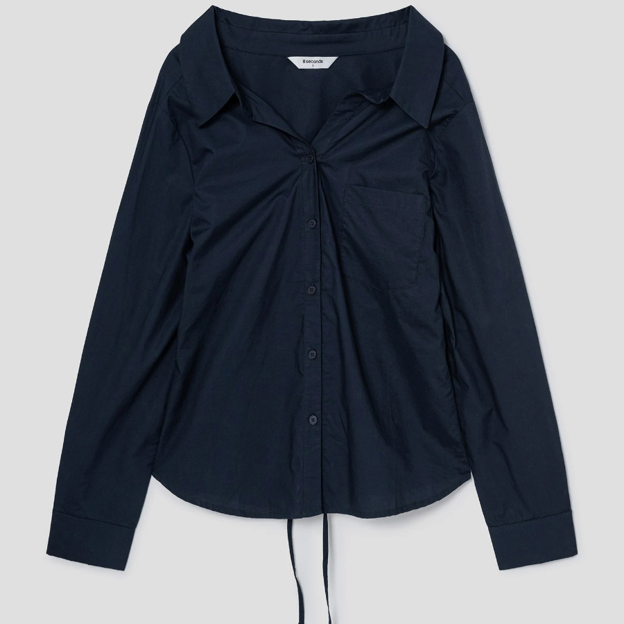 8 seconds Modified Collar Neck Back String Shirt — Navy