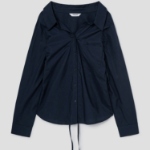 8 seconds Modified Collar Neck Back String Shirt — Navy