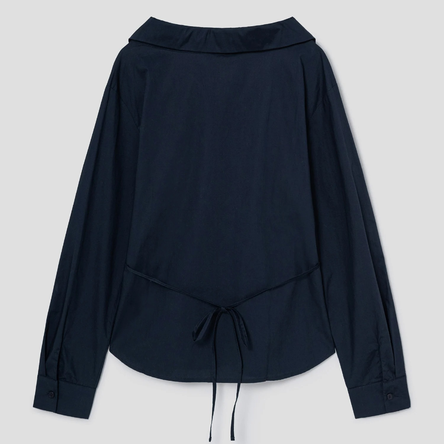 8 seconds Modified Collar Neck Back String Shirt — Navy