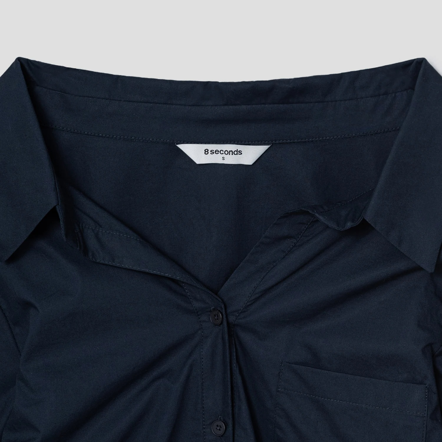 8 seconds Modified Collar Neck Back String Shirt — Navy