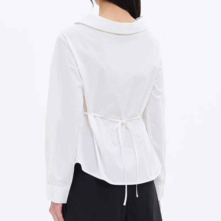 8 seconds Modified Collar Neck Back String Shirt — White