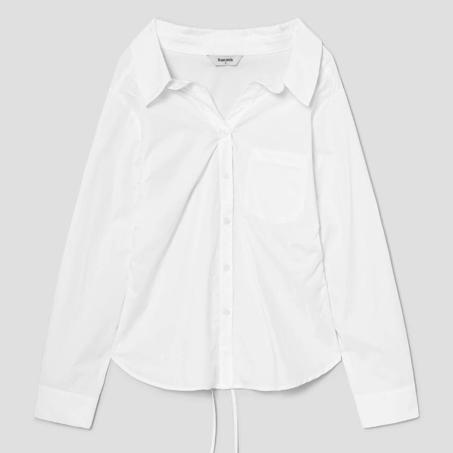 8 seconds Modified Collar Neck Back String Shirt — White