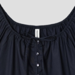 8 seconds Cotton Neck Shirring Long Sleeve Blouse — Navy