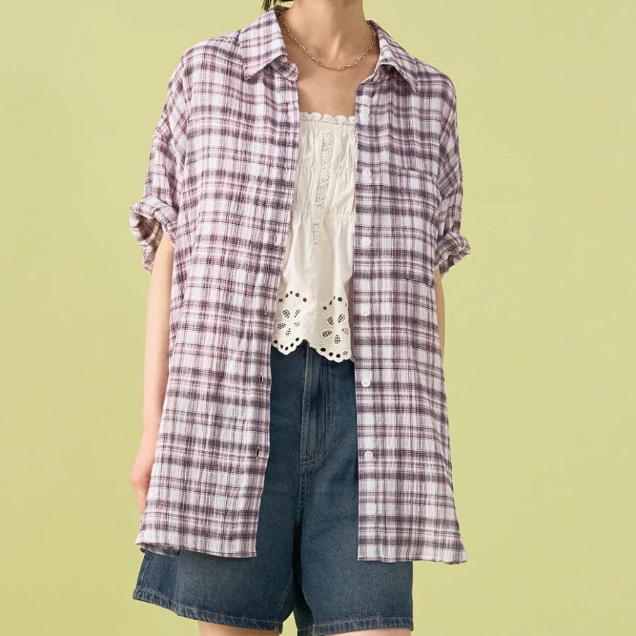 8 seconds Check Short Sleeve Shirt — Light Pink