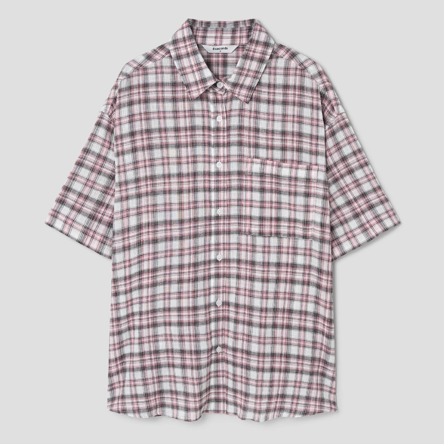 8 seconds Check Short Sleeve Shirt — Light Pink