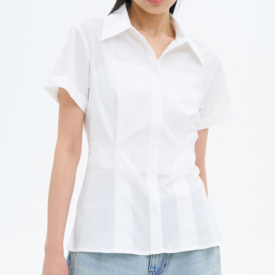 8 seconds Wrinkle Free Slim Fit Short Sleeve Shirt — White