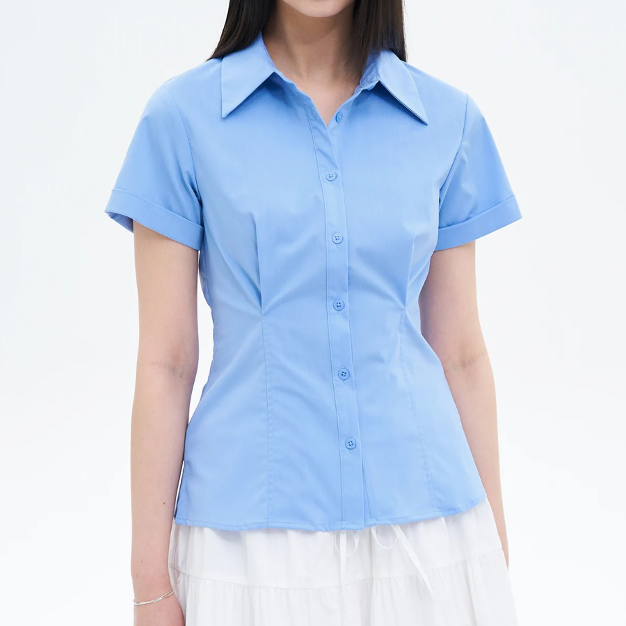 8 seconds Wrinkle Free Slim Fit Short Sleeve Shirt — Blue