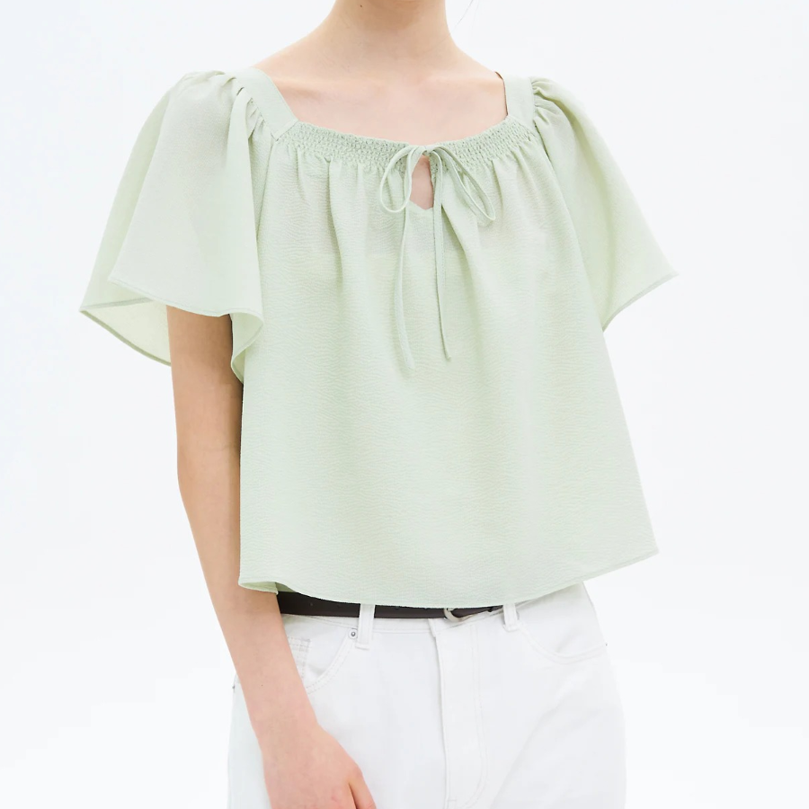 8 seconds Linen Square Neck Sleeveless Top Blouse — Light Green