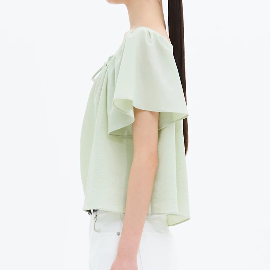 8 seconds Linen Square Neck Sleeveless Top Blouse — Light Green