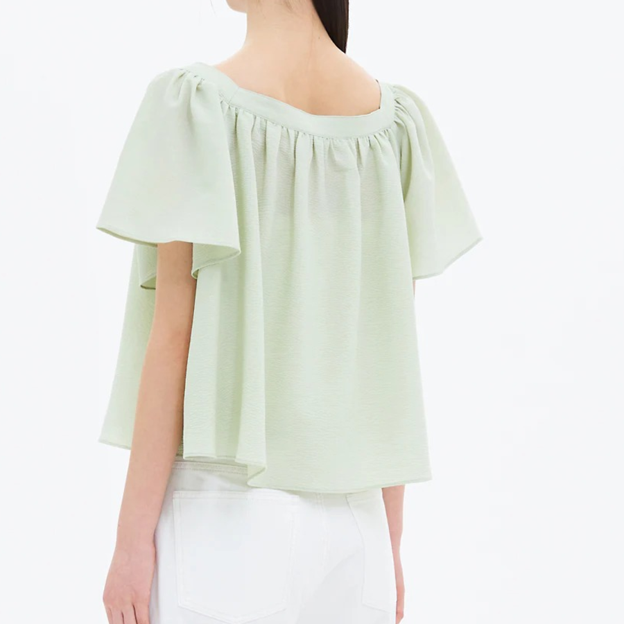 8 seconds Linen Square Neck Sleeveless Top Blouse — Light Green