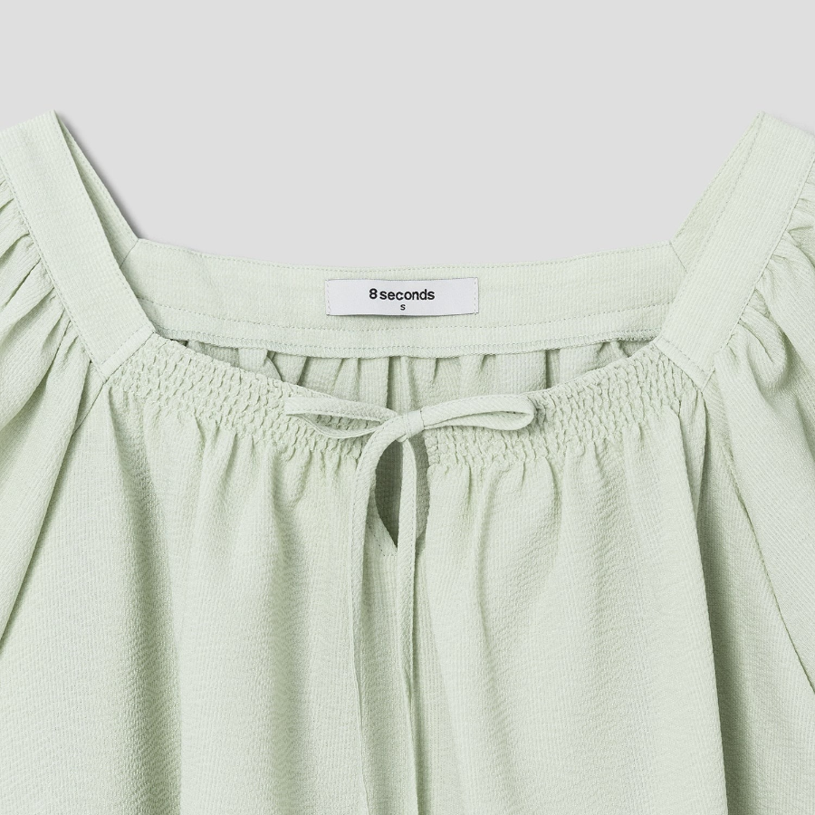 8 seconds Linen Square Neck Sleeveless Top Blouse — Light Green