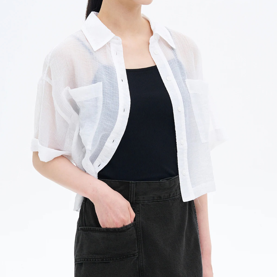 8 seconds Sheer Short Sleeve Shirt — White