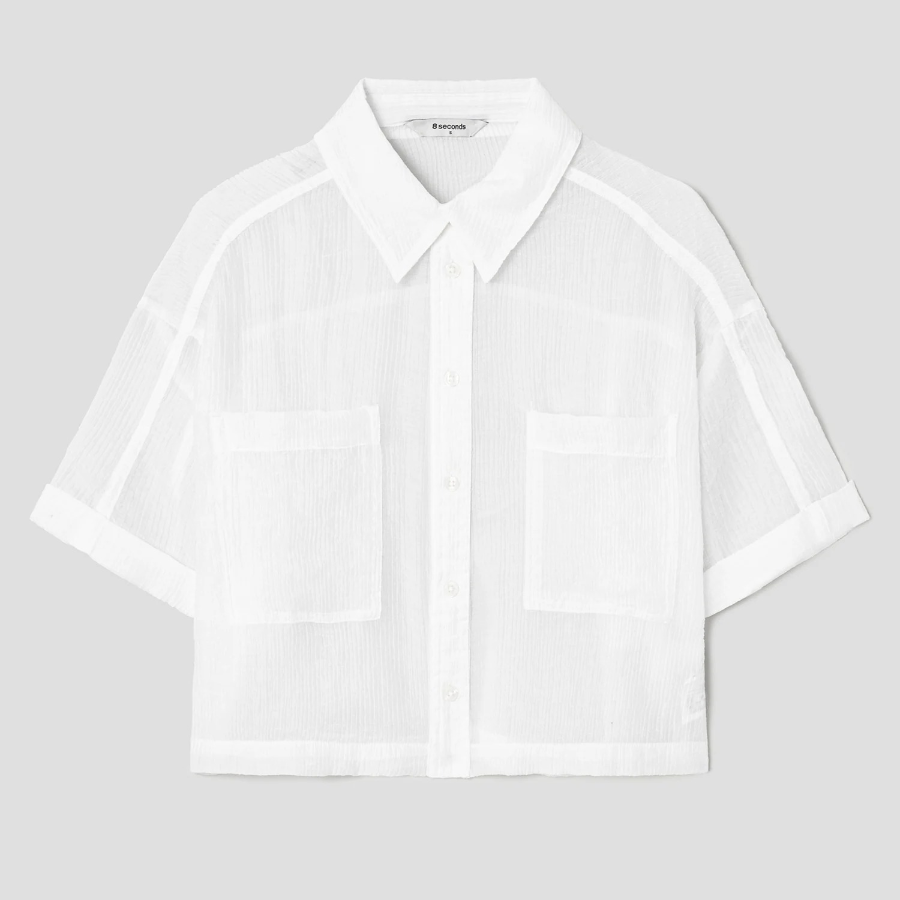 8 seconds Sheer Short Sleeve Shirt — White