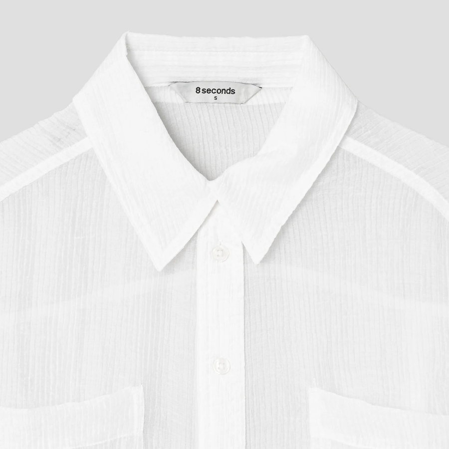 8 seconds Sheer Short Sleeve Shirt — White