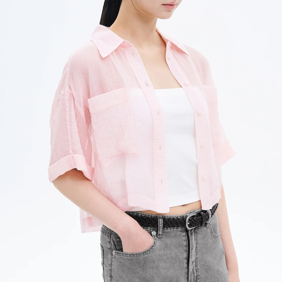 8 seconds Sheer Short Sleeve Shirt — Light Pink
